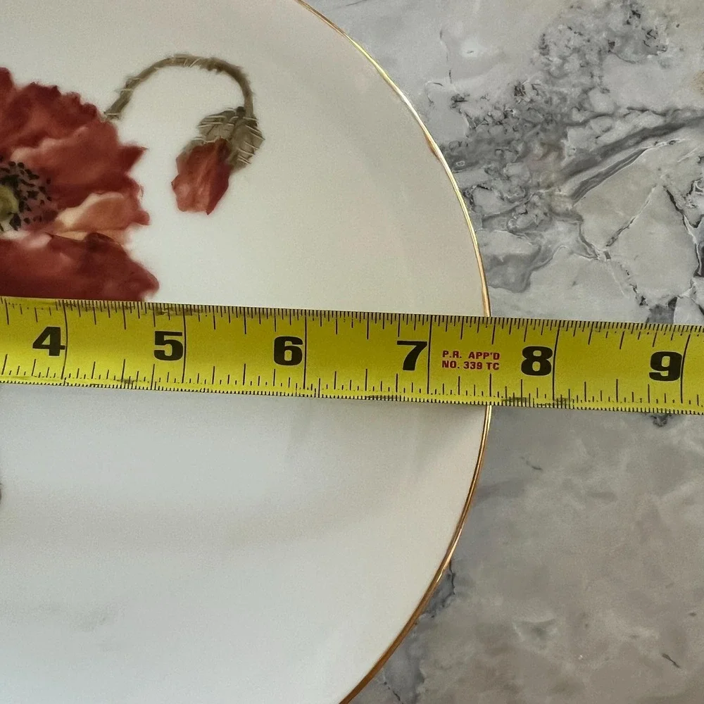 Set of 3 dessert plate, cups & saucers plus bonus- hand painted Poppy‎ in Japan